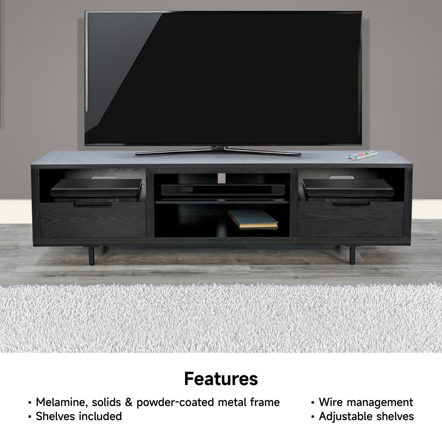 3503BOM Media Console Rustic TV Stand Black (70-inch, Not Contain Fireplace, W/28'' Fireplace Option 2001B-28W&C)