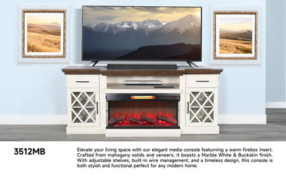 3512MB Media Console Rustic TV Stand White (78-inch, optional Fireplace ,for 36''fireplace option 2001B-36P )